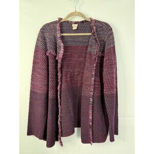 Chico's Open Front Cardigan Women XXL Purple Ombre Fringe Trim Textured Knit 4